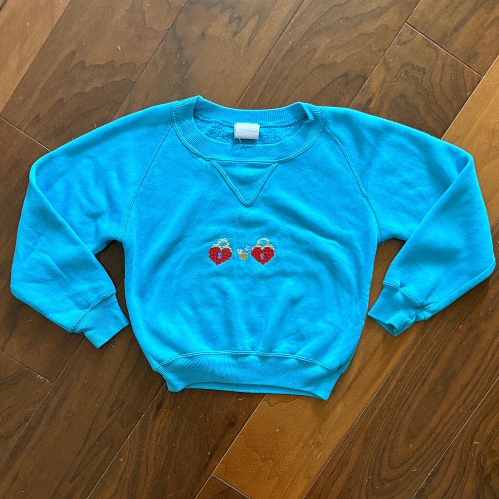 Vintage Happy Kids Blue Sweatshirt with Heart Embroidery sz 5